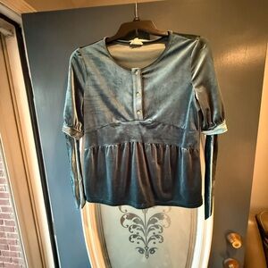 Chic Teal Velvet Women's Blouse